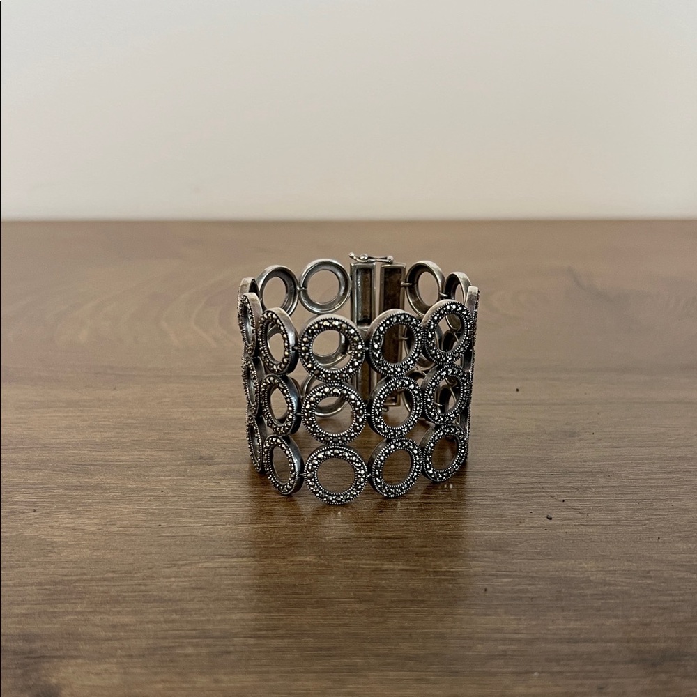 925 Sterling Silver Circle Link Statement Bracele… - image 1